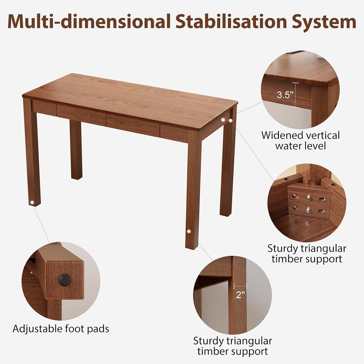 Walnut 45" Wood Desk with Drawers