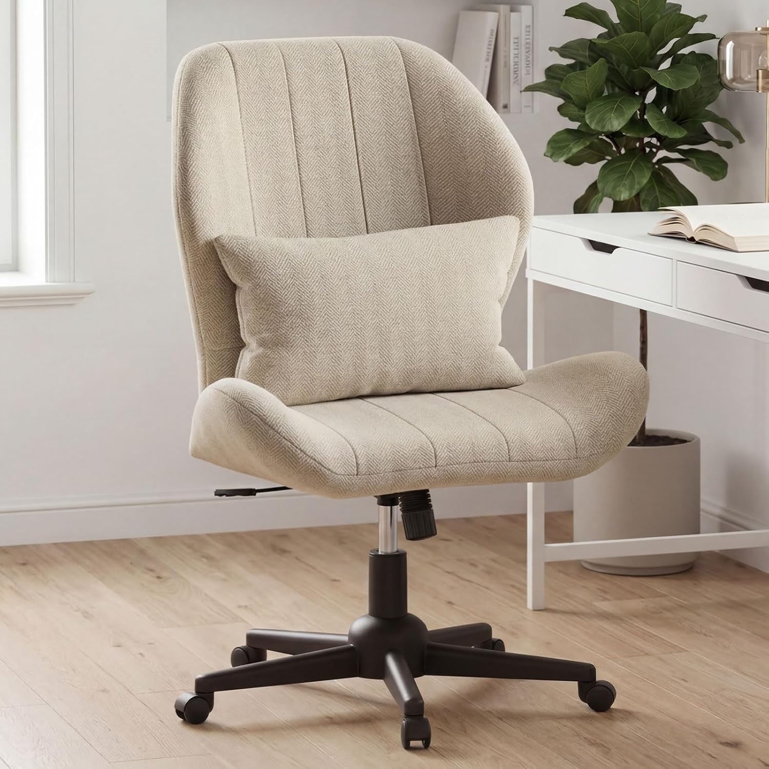 Oatmeal Winged Cross Legged Office Chair