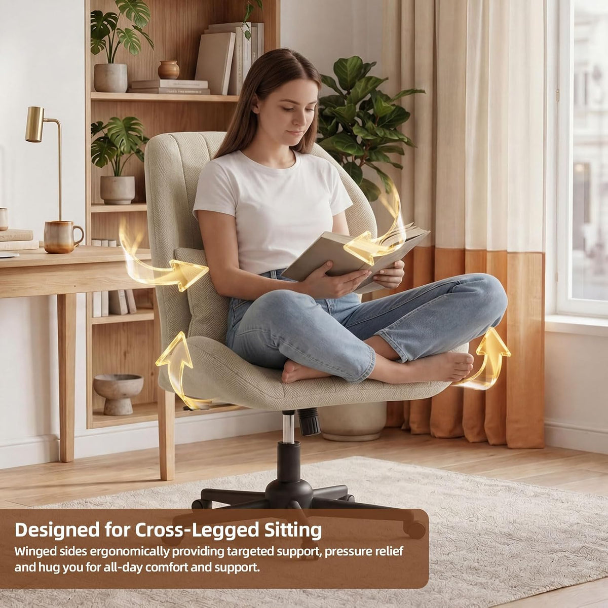Oatmeal Winged Cross Legged Office Chair