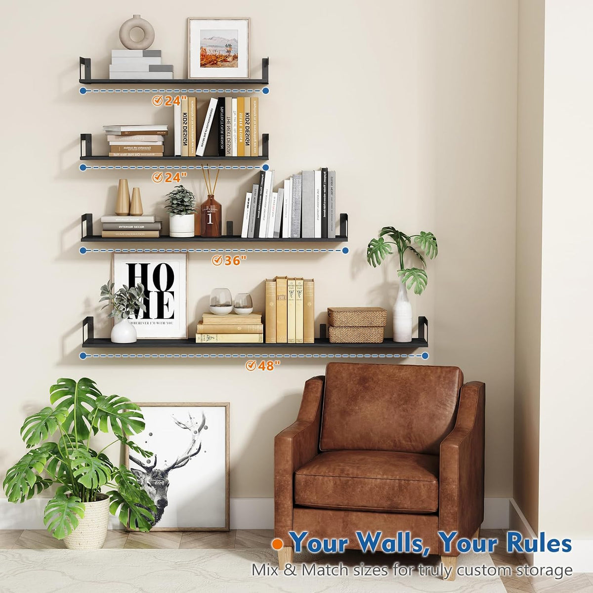 Black 48" Floating Wall Book Shelves