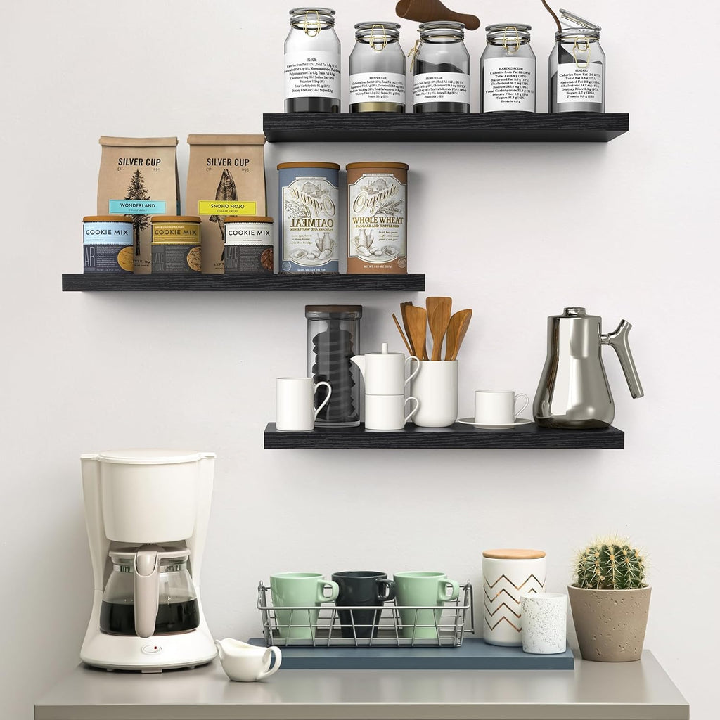 Black Rustic Wood Floating Wall Shelves