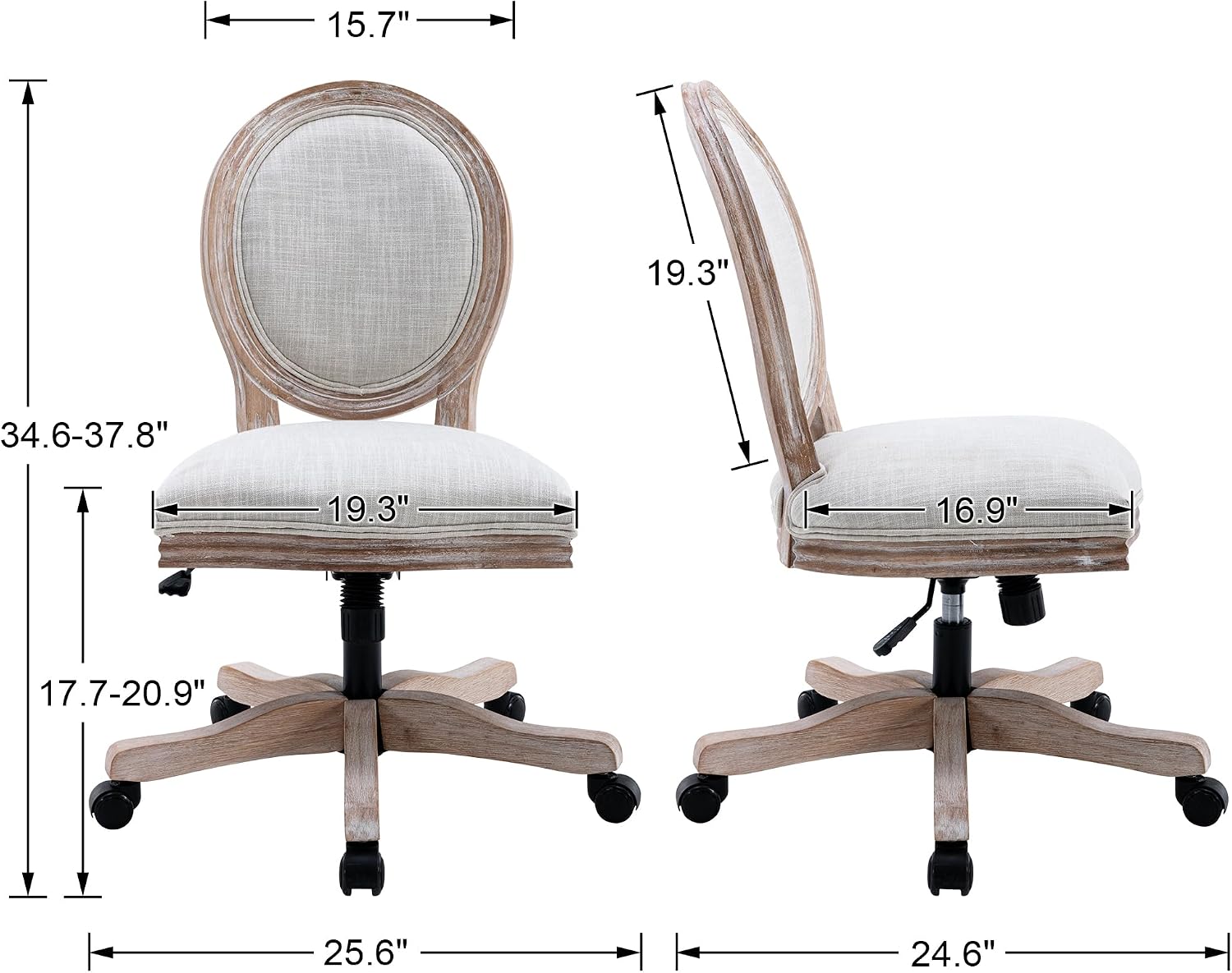 Beige Linen Wood Swivel Office Chair