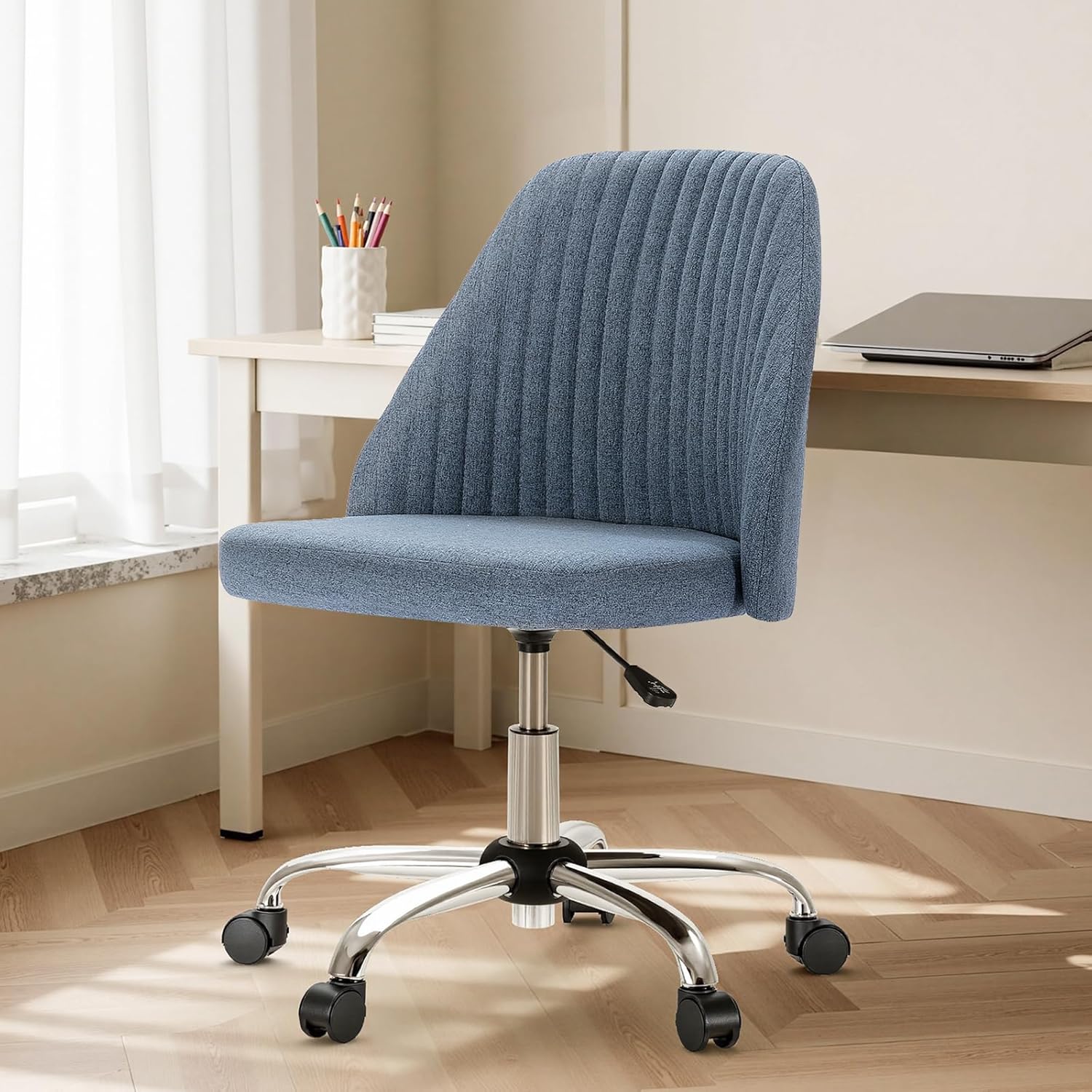Blue Wide Armless Swivel Office Chair