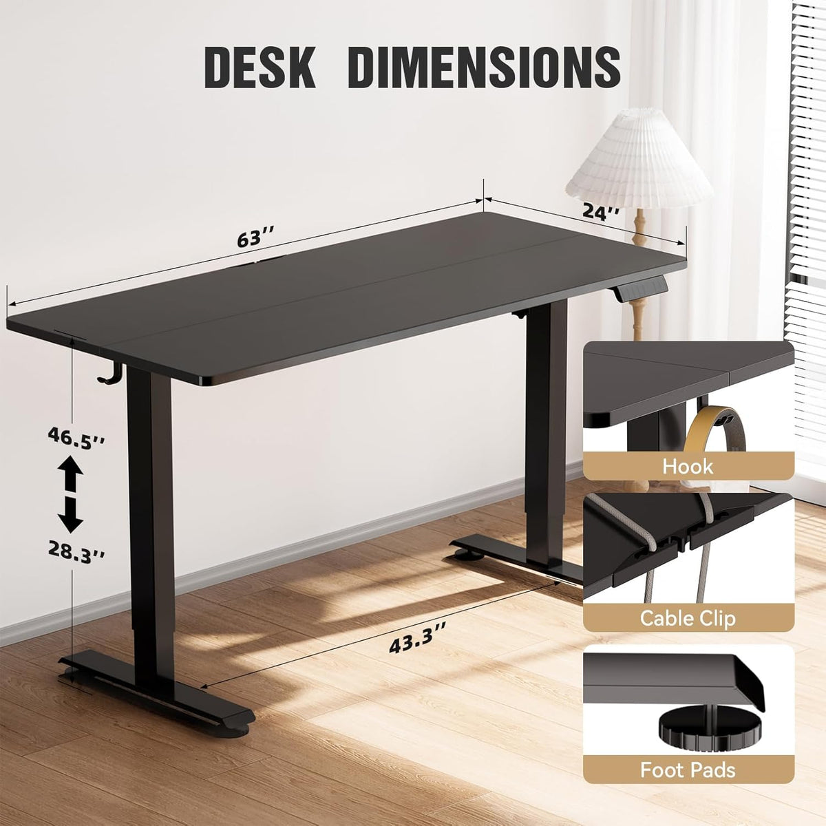 Black 63" Electric Standing Desk