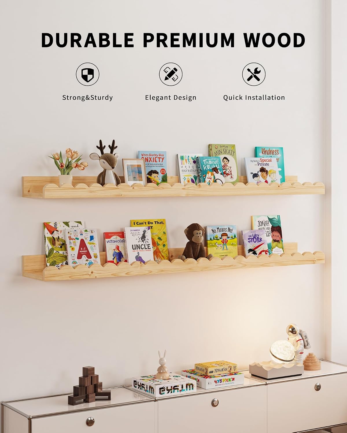 Wood Scalloped 36" Floating Wall Shelves
