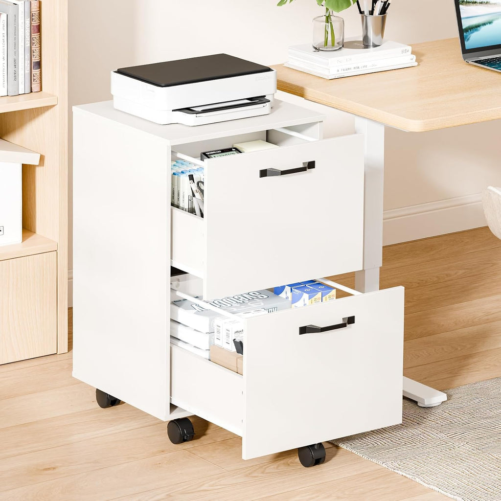 White 2-Drawer Rolling Wood File Cabinet