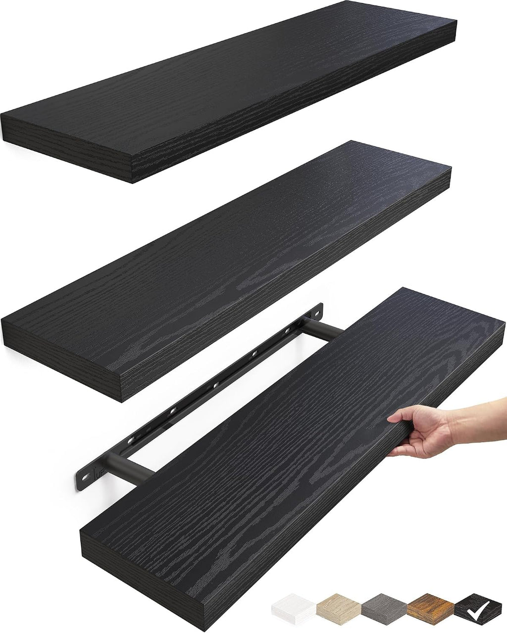Black Rustic Wood Floating Wall Shelves