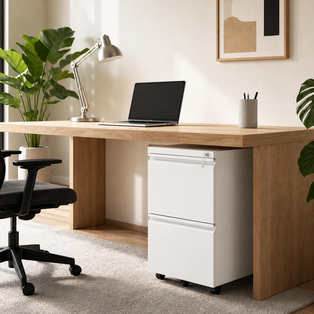 White 2-Drawer Locking Rolling File Cabinet