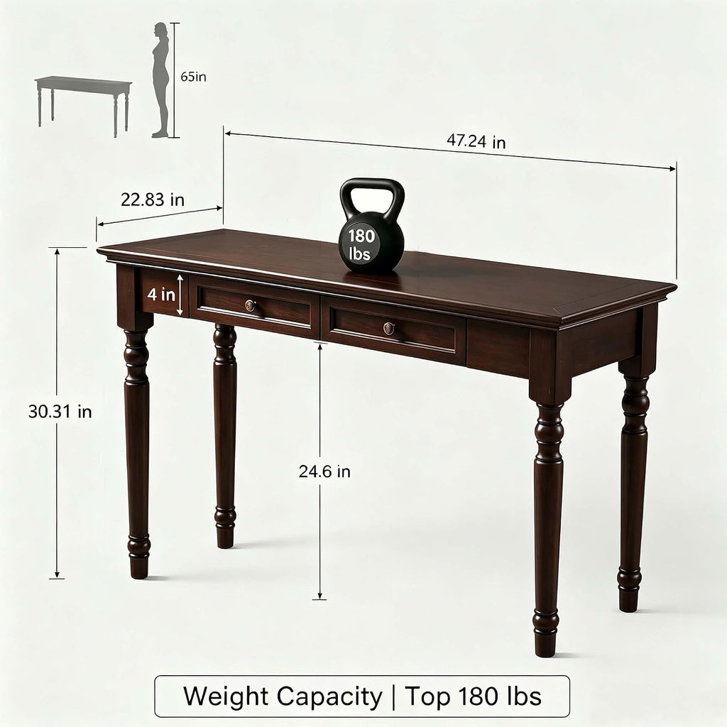 Walnut 47" Wood Desk with Drawers
