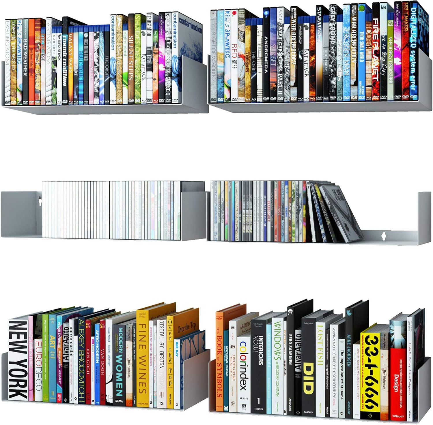 White U-Shaped Floating Wall Shelves