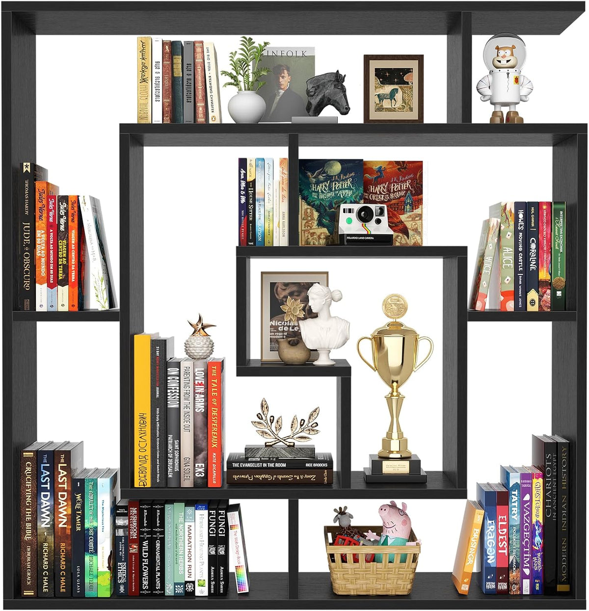 Black 5-Tier Geometric Wall Bookcase