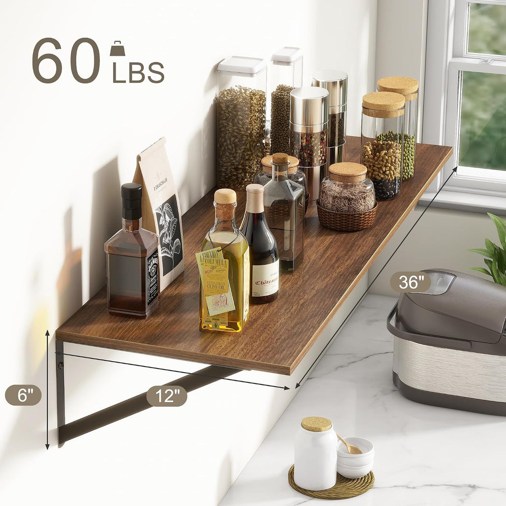 Walnut Deep Floating Wall Shelves Set