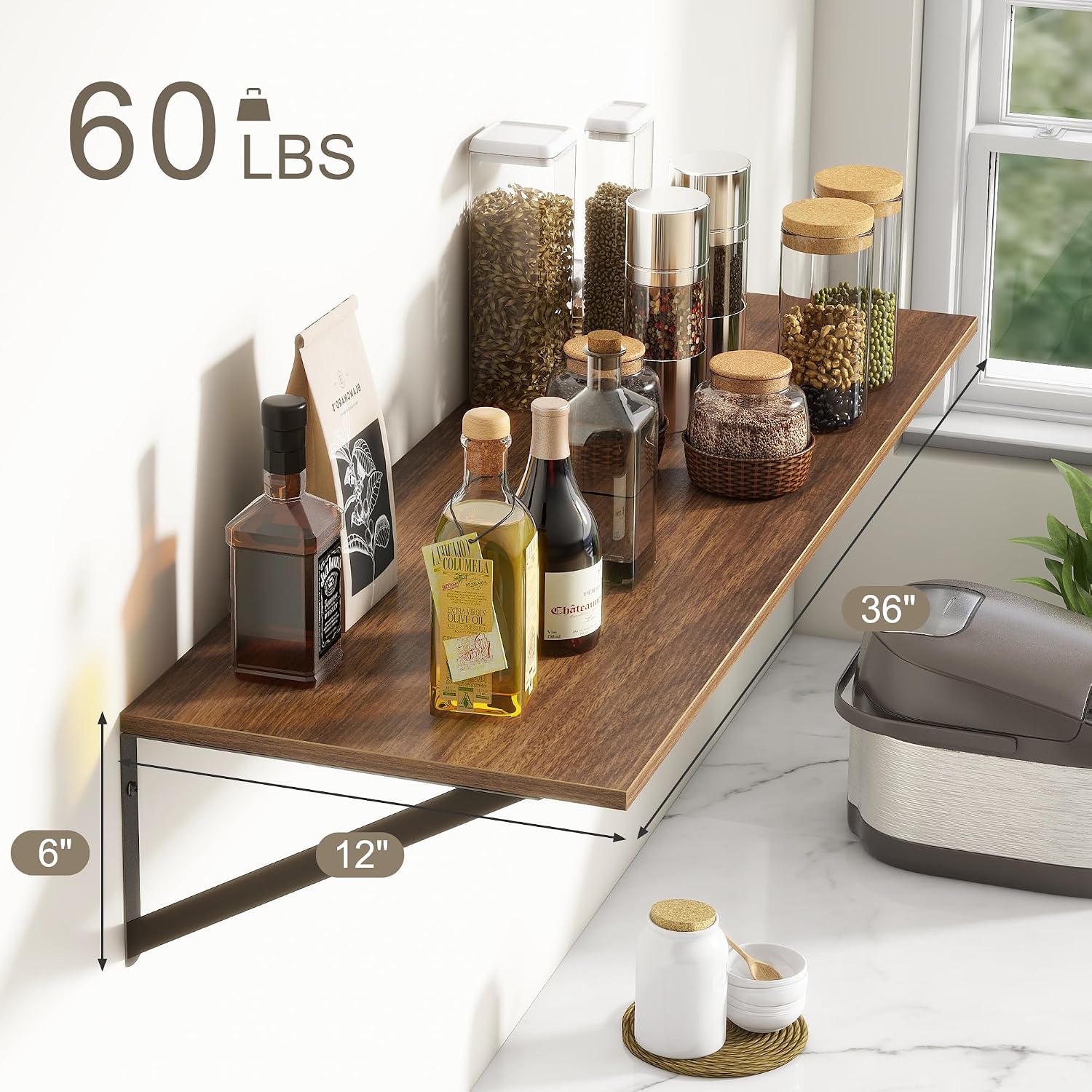 Walnut Deep Floating Wall Shelves Set
