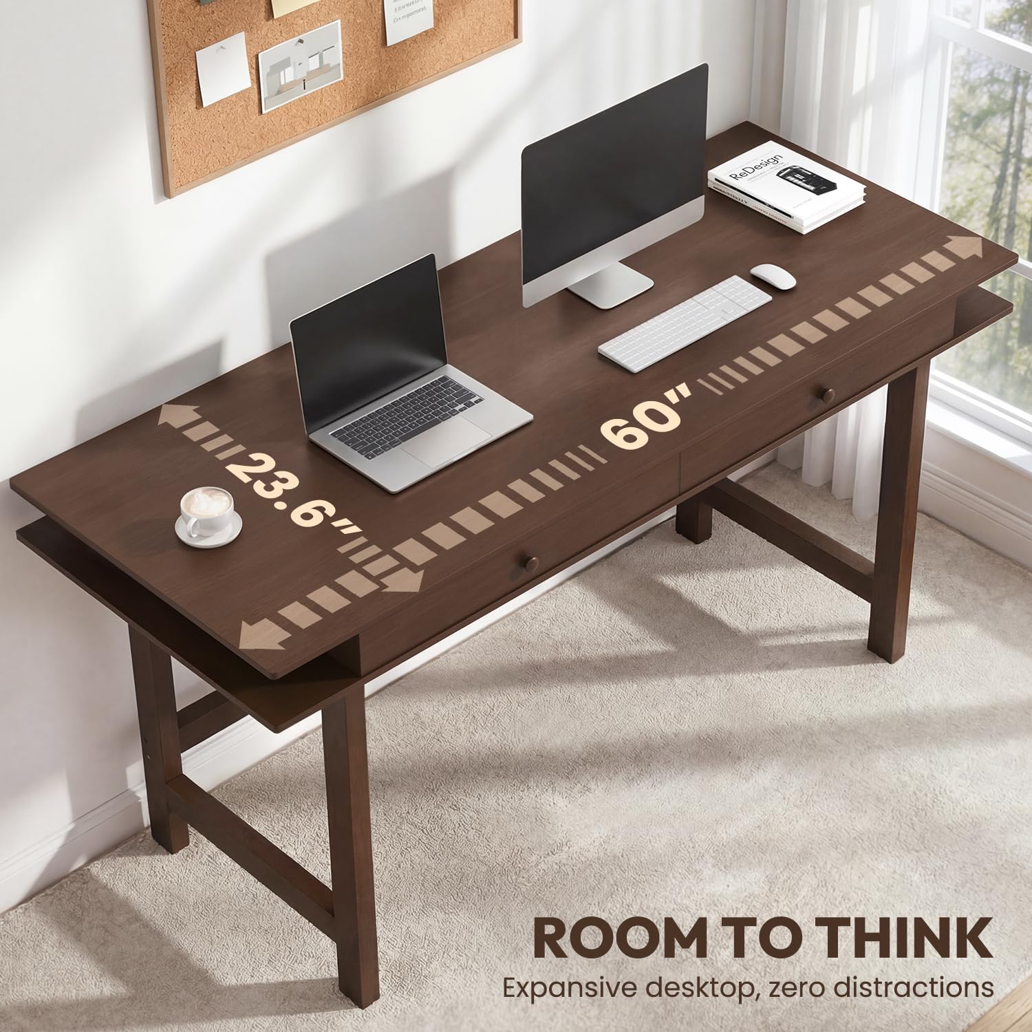 Walnut 60" Dual-Top Wood Desk