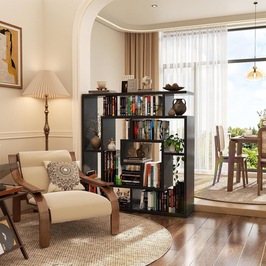 Black 5-Tier Geometric Wall Bookcase