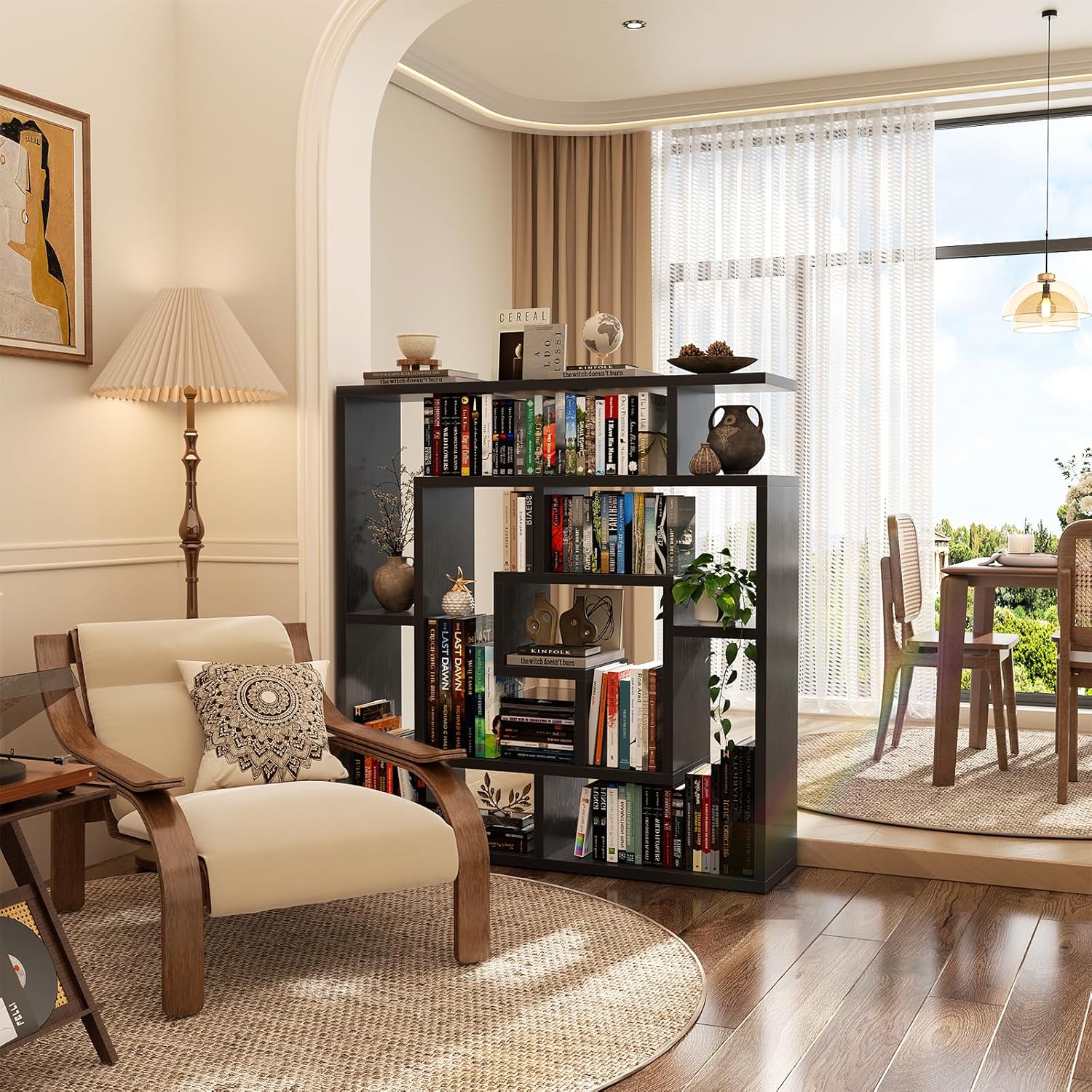 Black 5-Tier Geometric Wall Bookcase