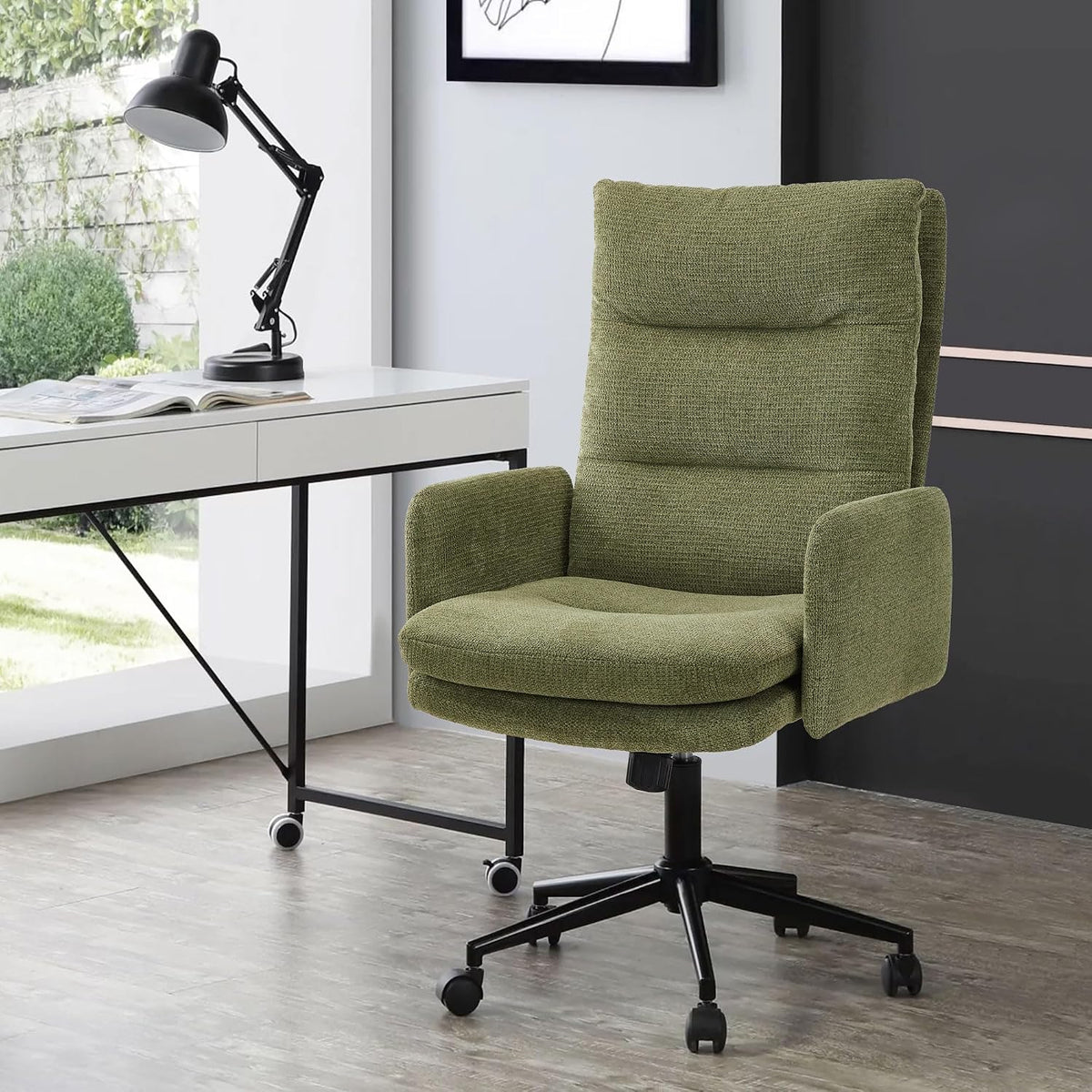Green Cashmere High-Back Swivel Office Chair