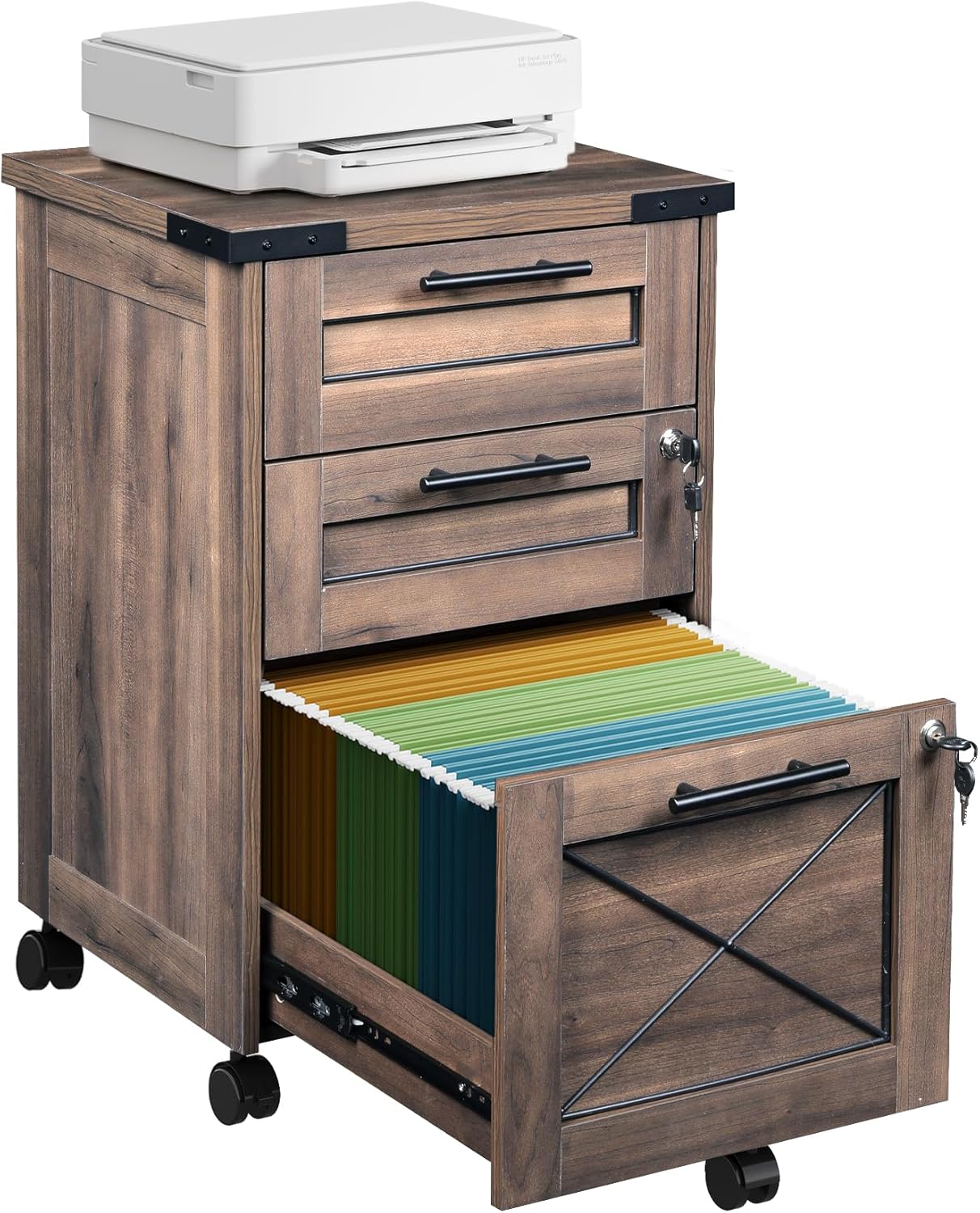 Dark Brown 3-Drawer Rolling File Cabinet