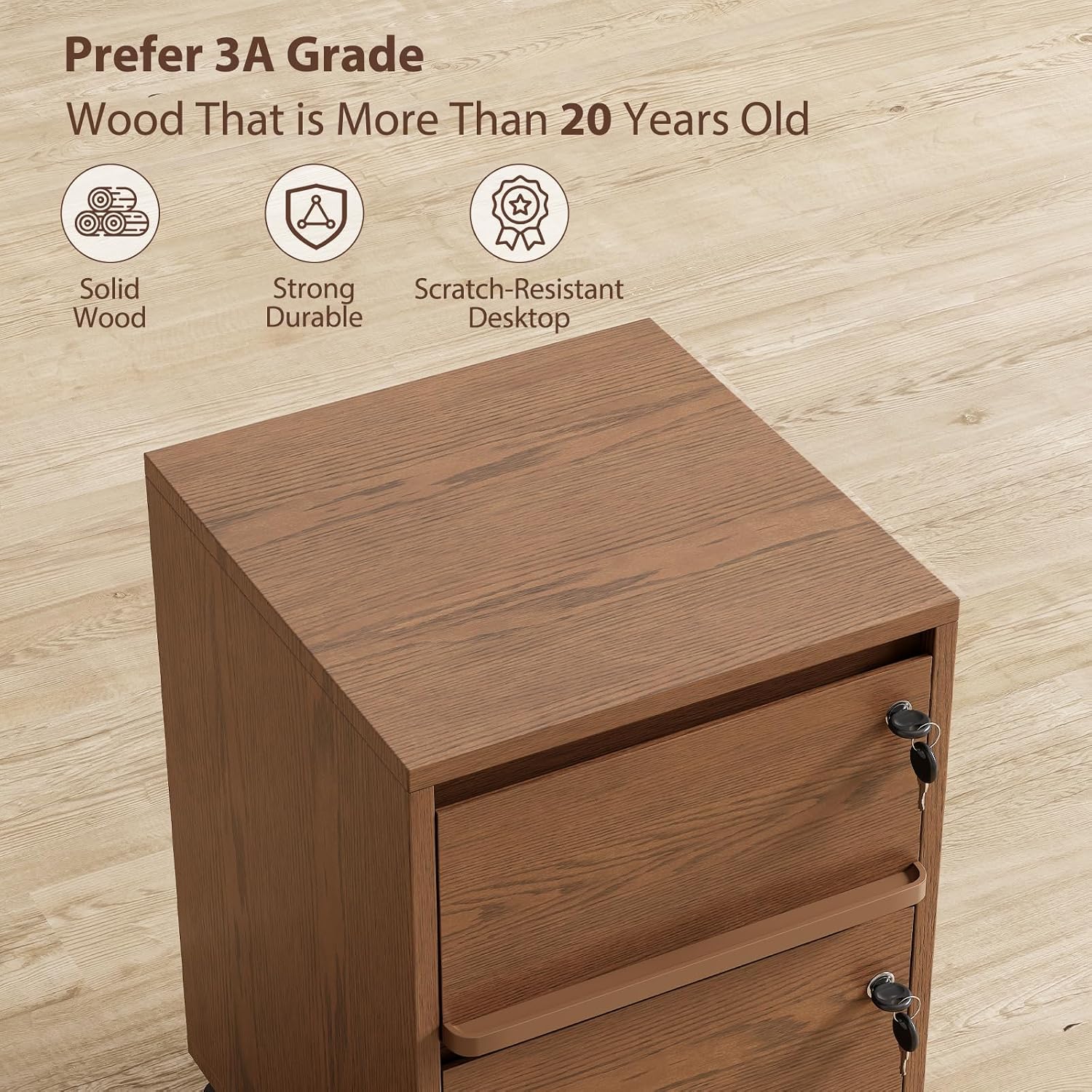 Lockable 2-Drawer Wheeled File Cabinet