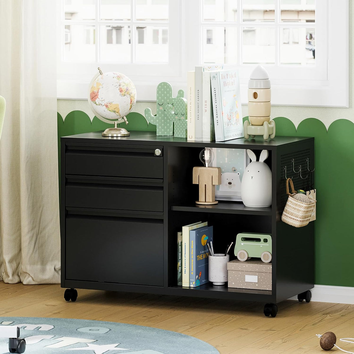 Black 3-Drawer Locking Rolling File Cabinet