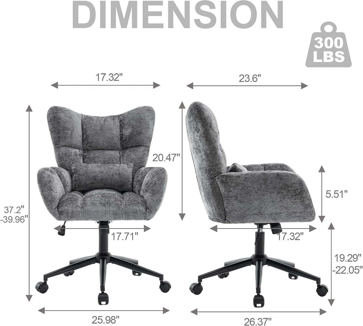 Grey Tufted Swivel Home Office Chair