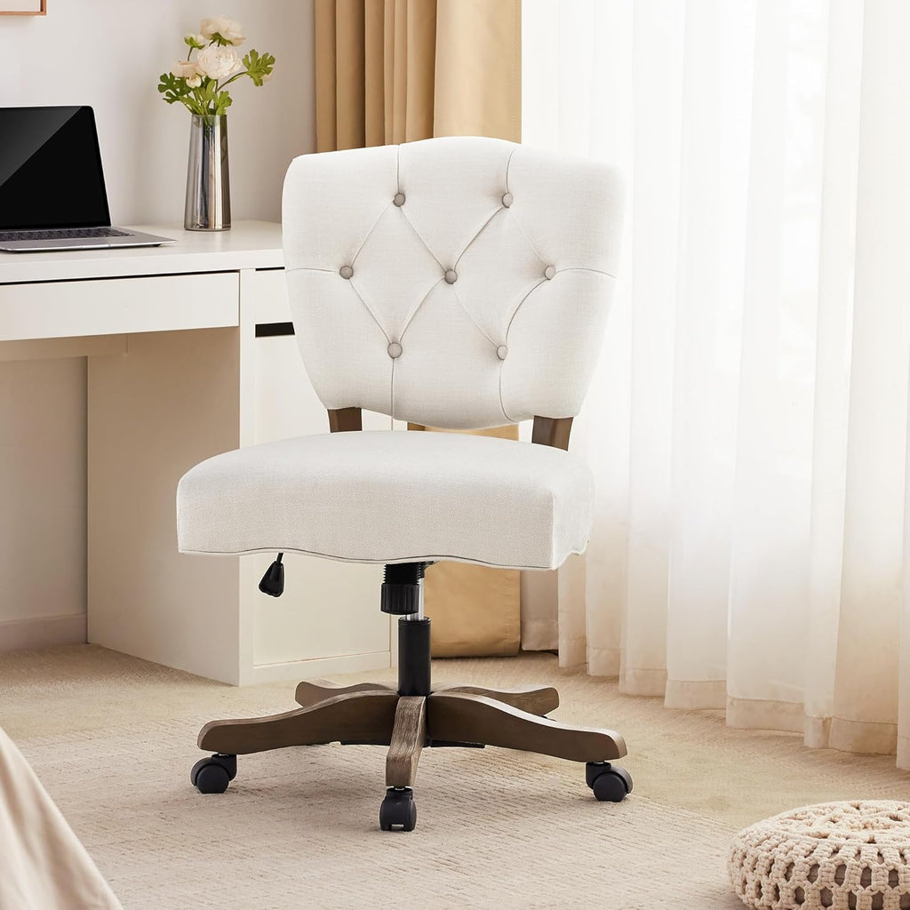 Beige Chenille Tufted Swivel Desk Chair