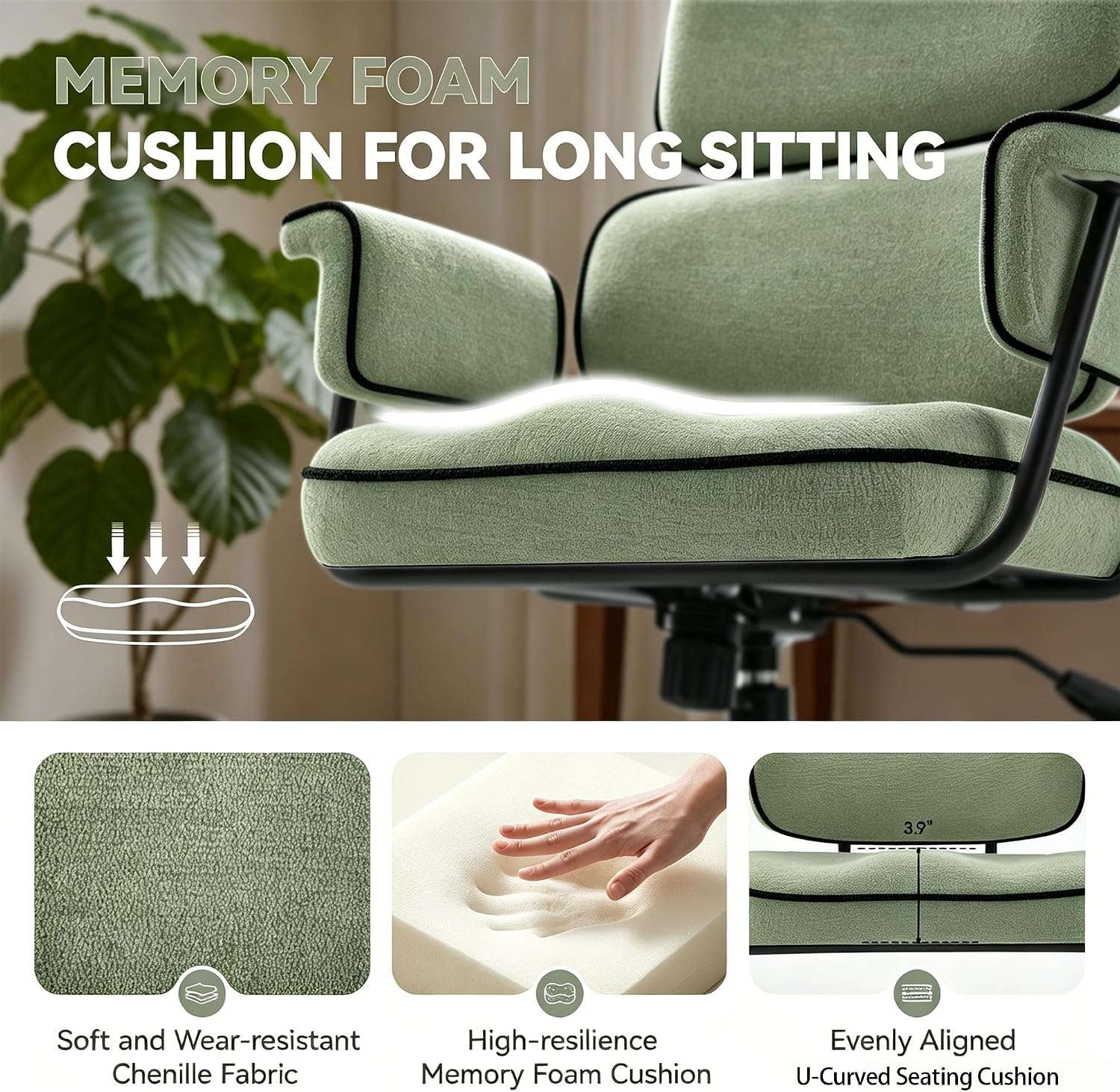 Green Chenille Ergonomic Swivel Office Chair