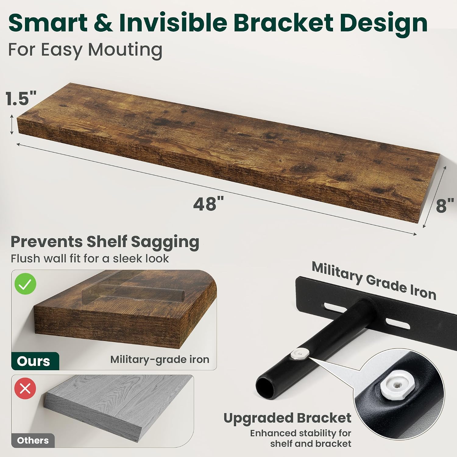 Rustic Brown Deep Floating Wall Shelves