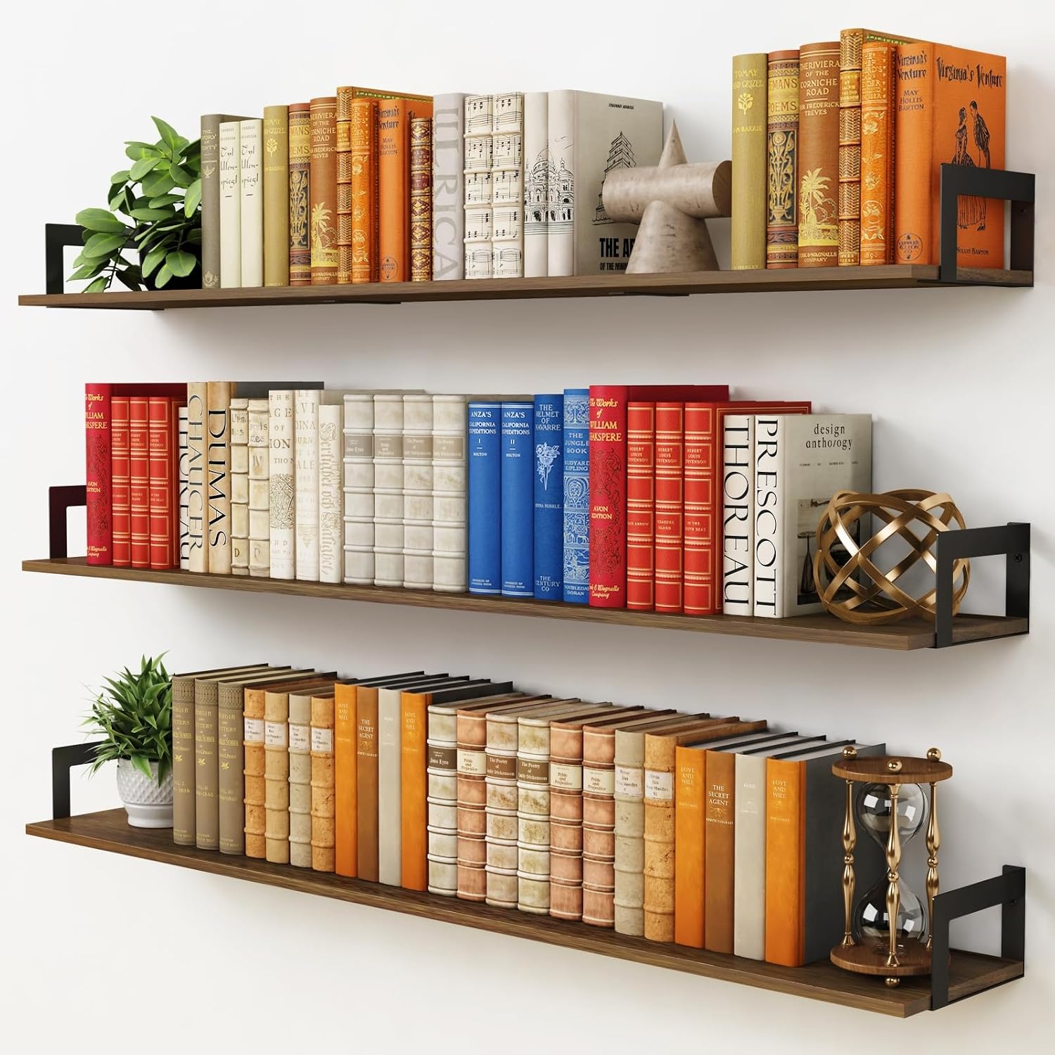 48" Rustic Dark Brown Floating Shelves