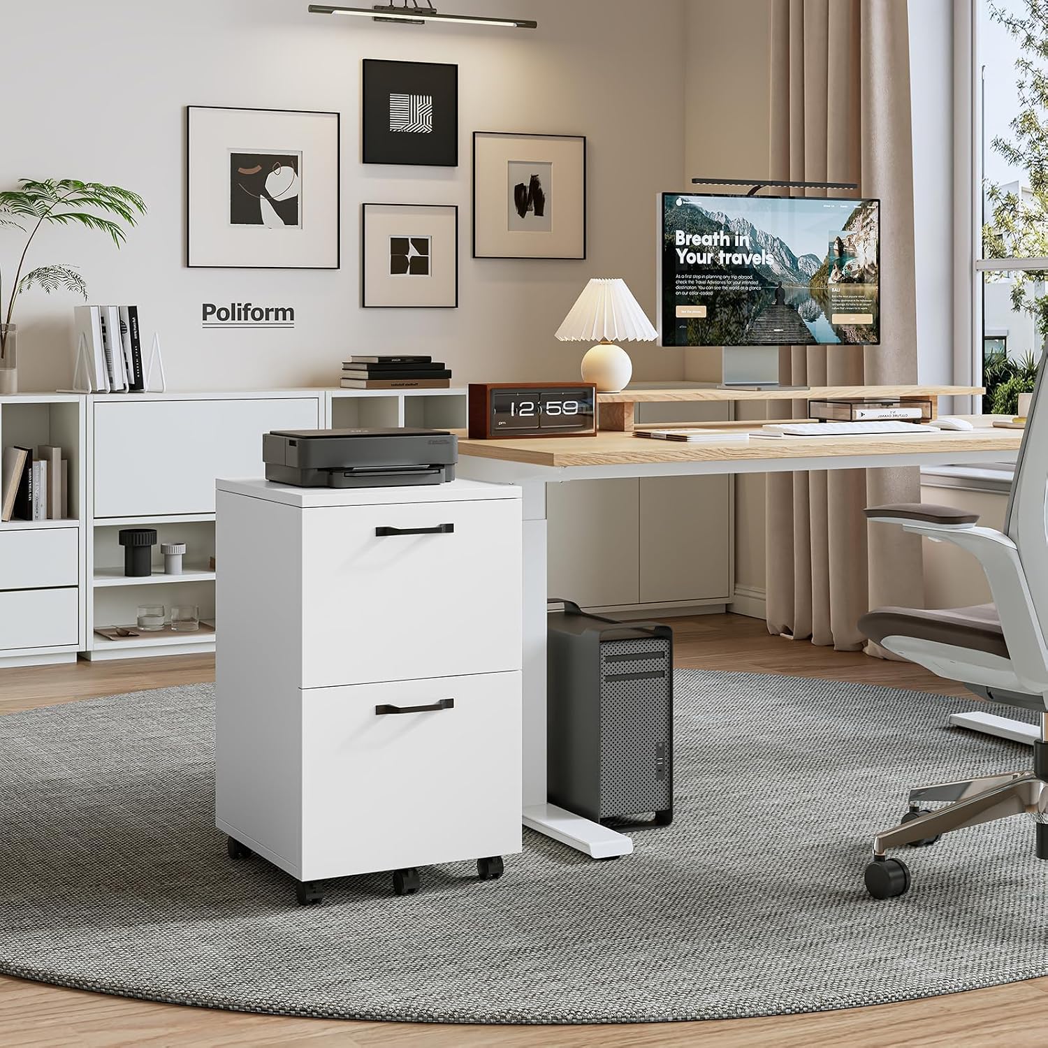 White 2-Drawer Rolling Wood File Cabinet