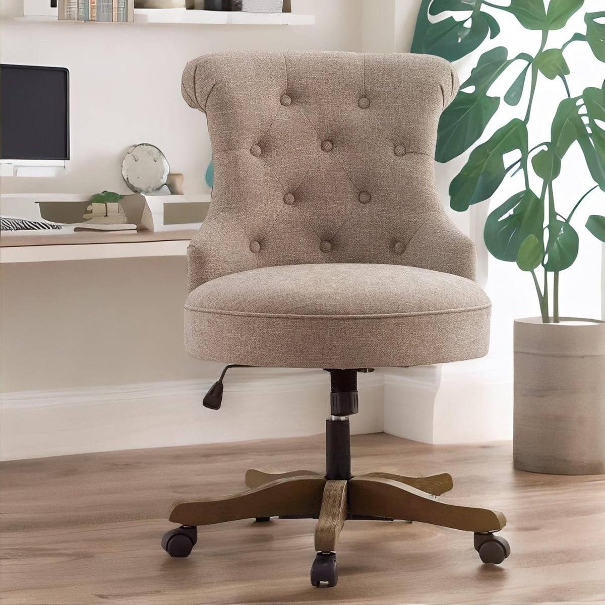 Brown Linen Armless Swivel Office Chair
