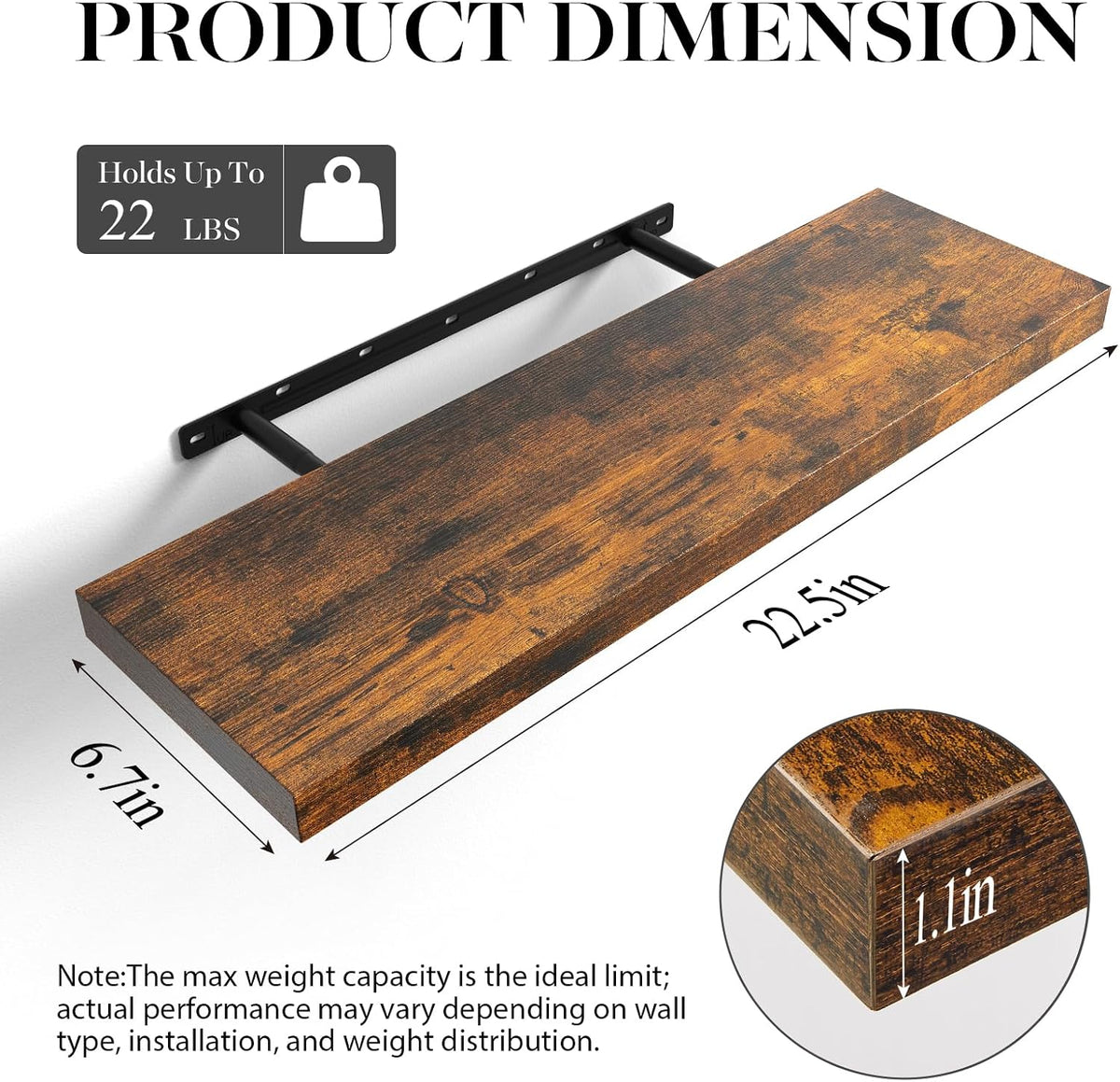 Rustic Brown Wall Floating Shelves Set