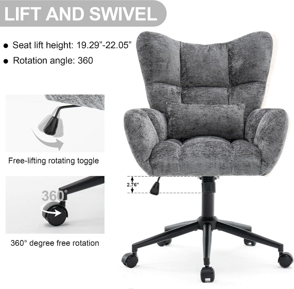 Grey Tufted Swivel Home Office Chair