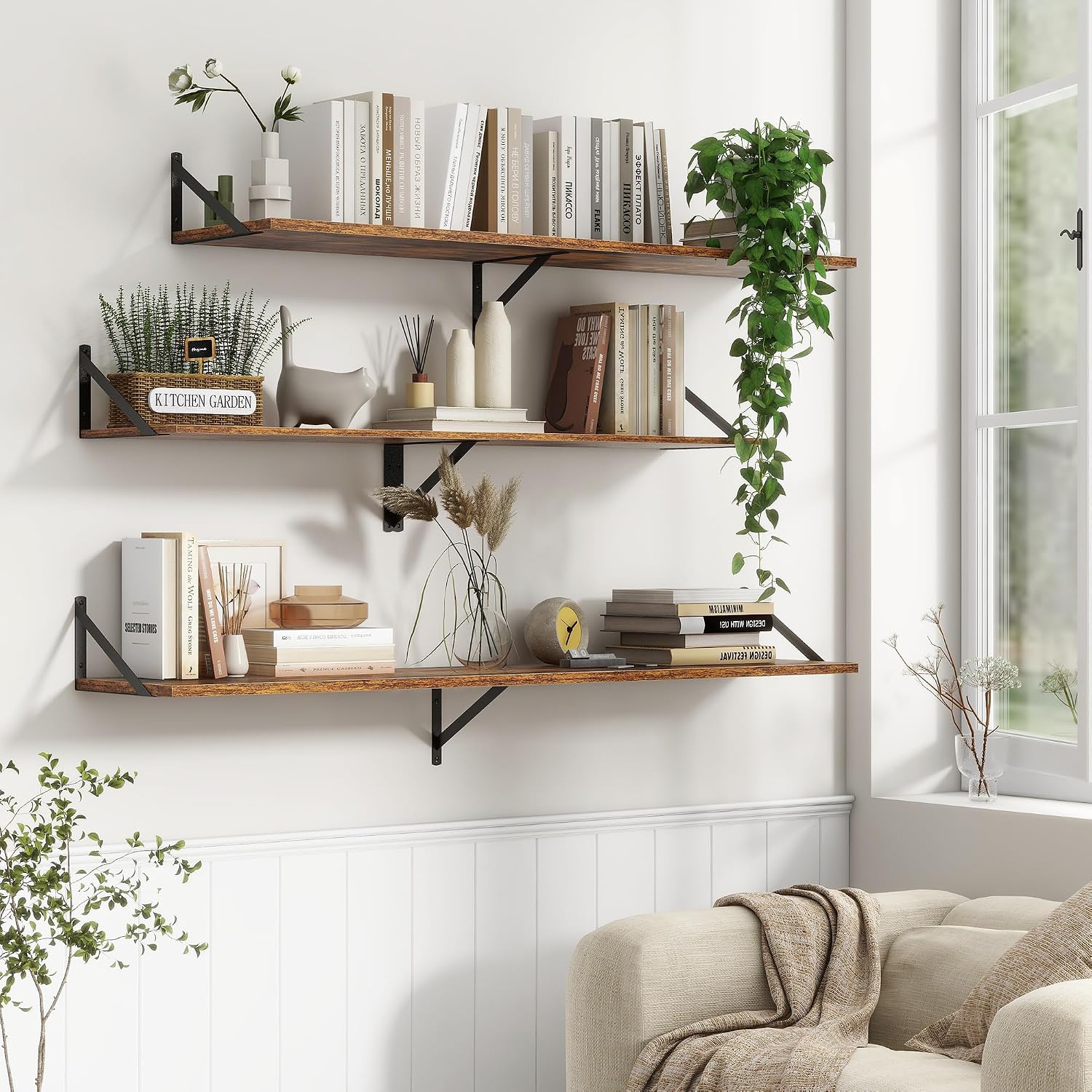 Rustic Brown Deep Floating Wall Shelves