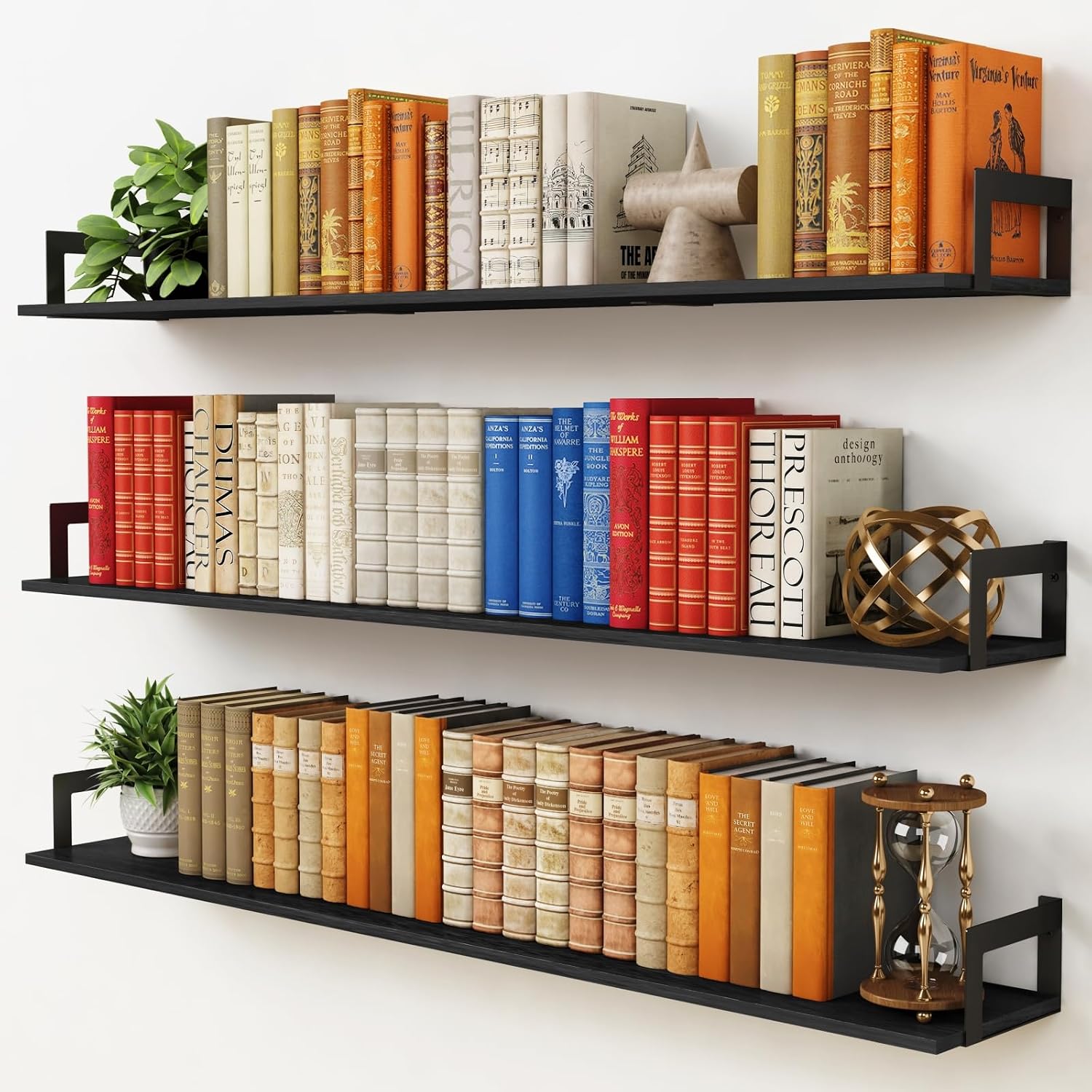 Black 48" Floating Wall Book Shelves