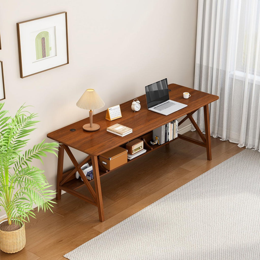 Walnut 55" Desk with Storage Shelf