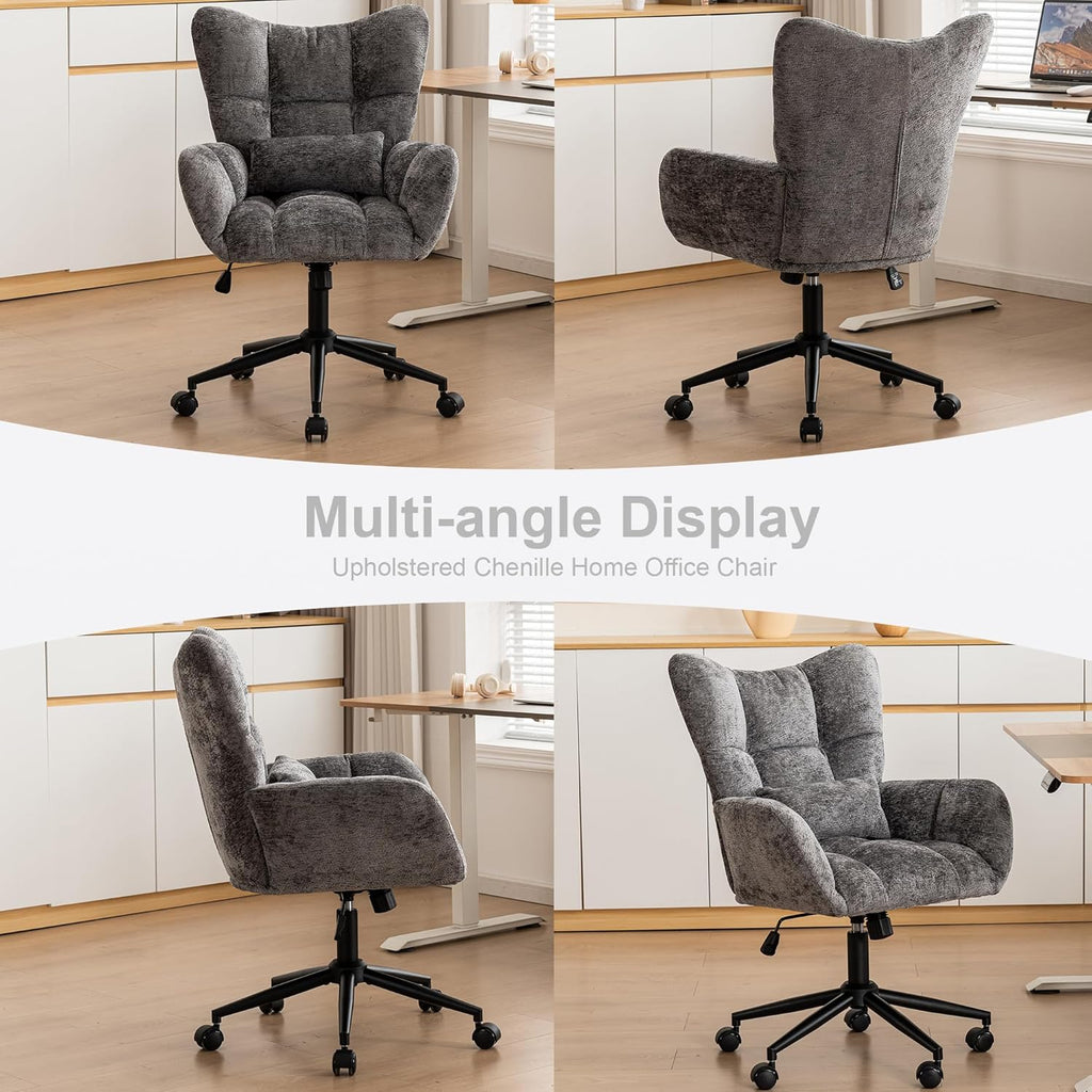 Grey Tufted Swivel Home Office Chair