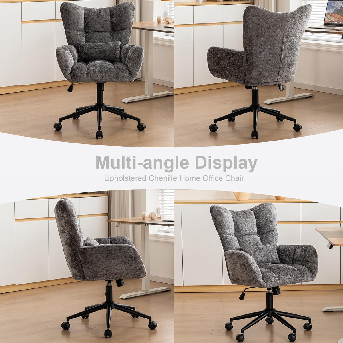 Grey Tufted Swivel Home Office Chair