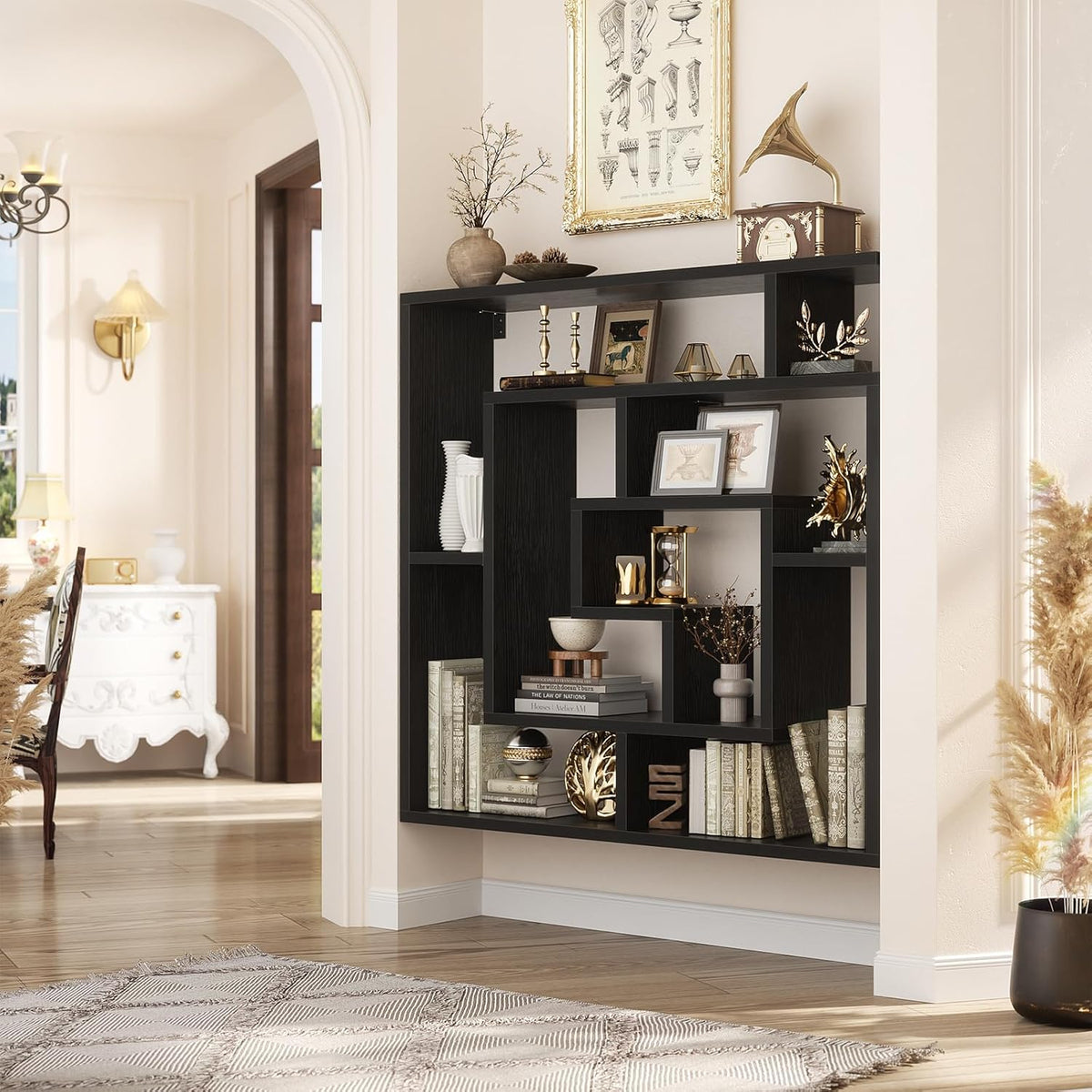 Black 5-Tier Geometric Wall Bookcase