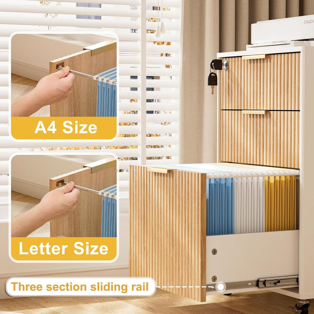 Oak 3-Drawer Locking Rolling File Cabinet