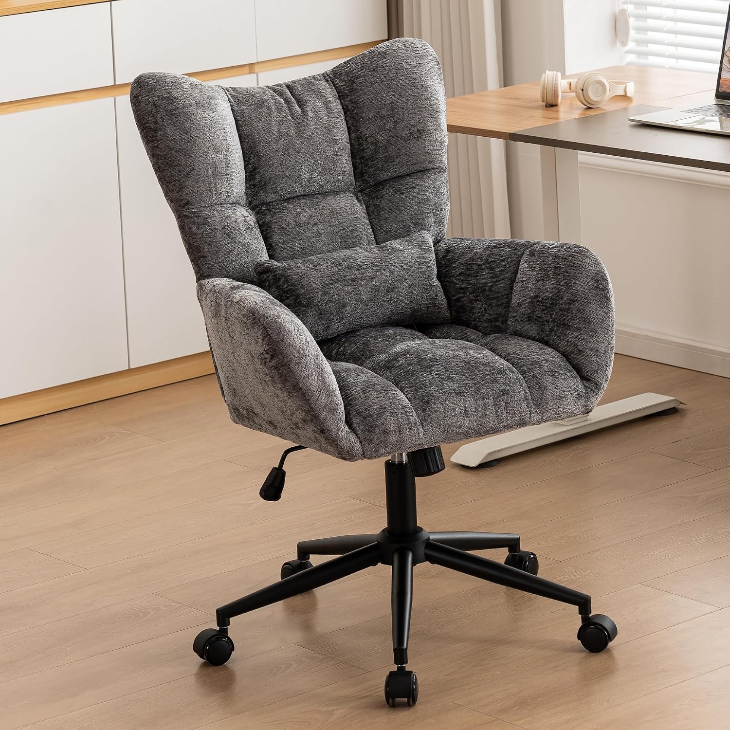 Grey Tufted Swivel Home Office Chair