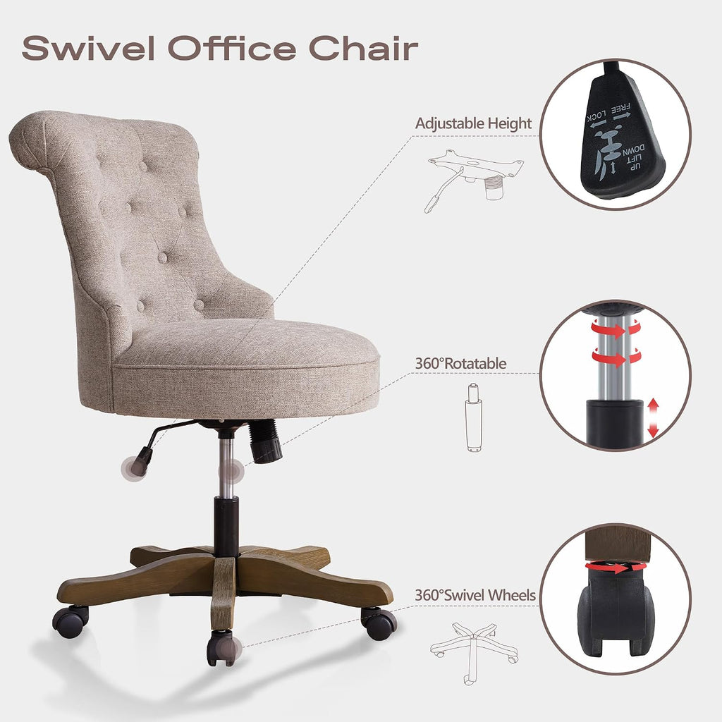 Brown Linen Armless Swivel Office Chair