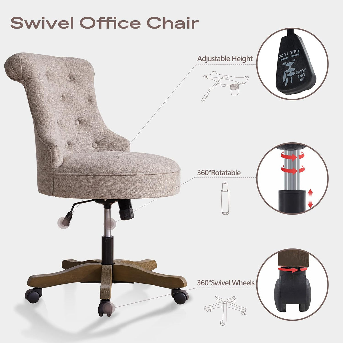 Brown Linen Armless Swivel Office Chair