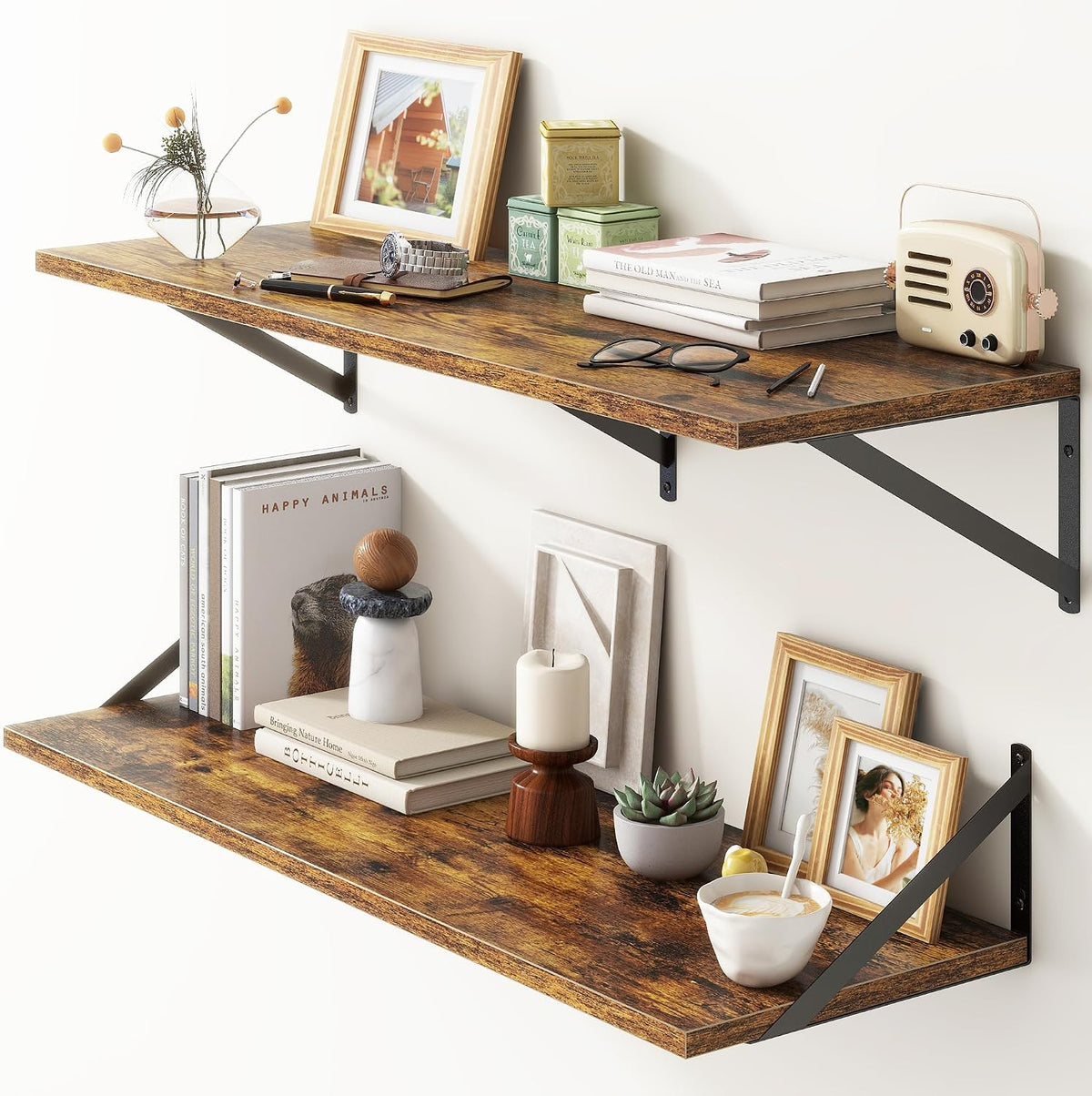 Rustic Brown Deep Floating Wall Shelves