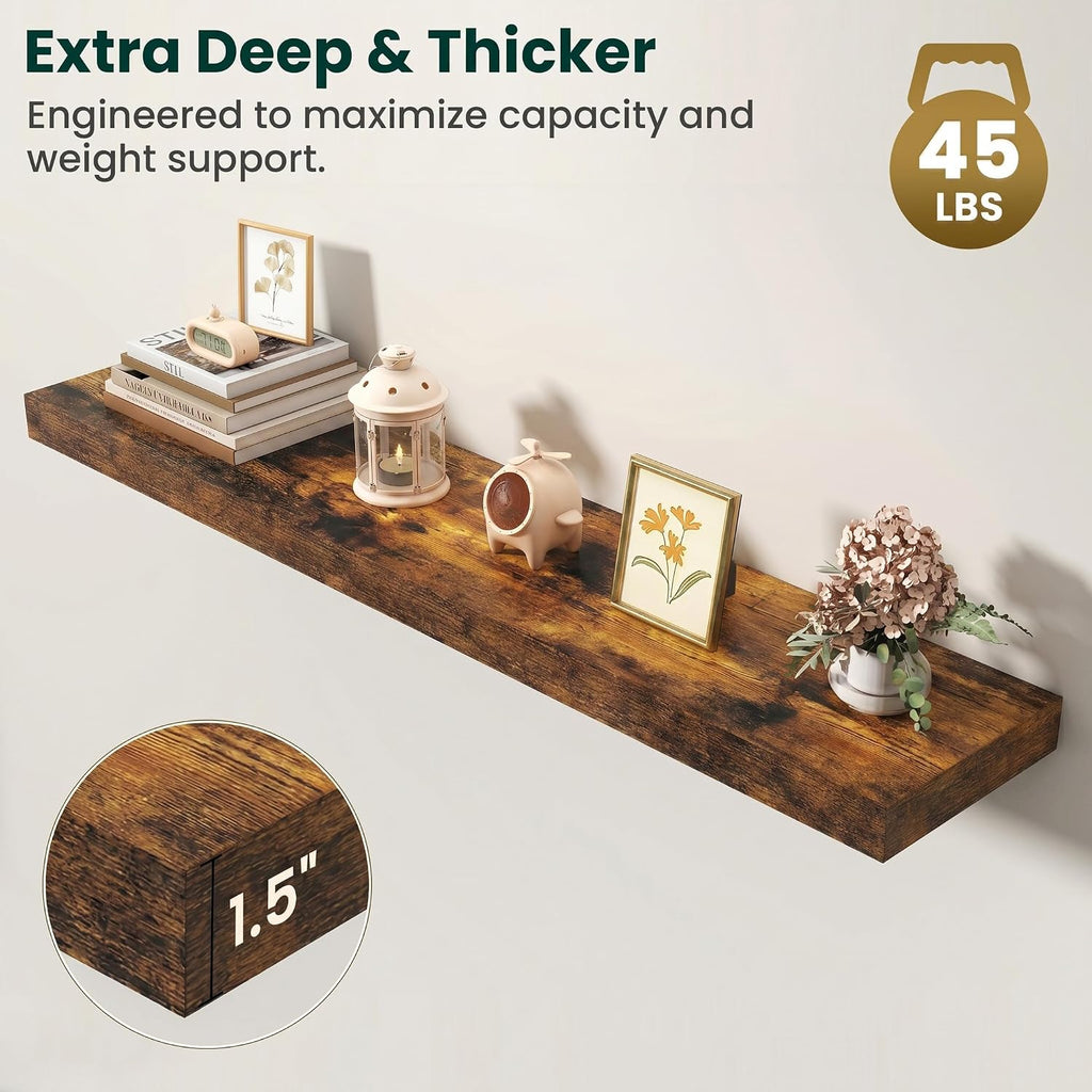 Rustic Brown Deep Floating Wall Shelves