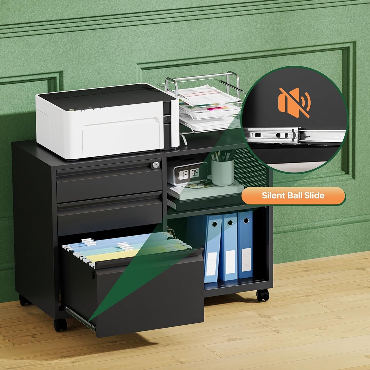 Black 3-Drawer Locking Rolling File Cabinet