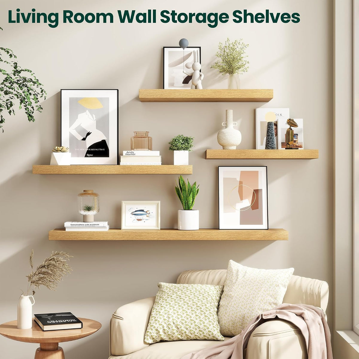 Oak Deep Floating Wall Shelves 2 Pack
