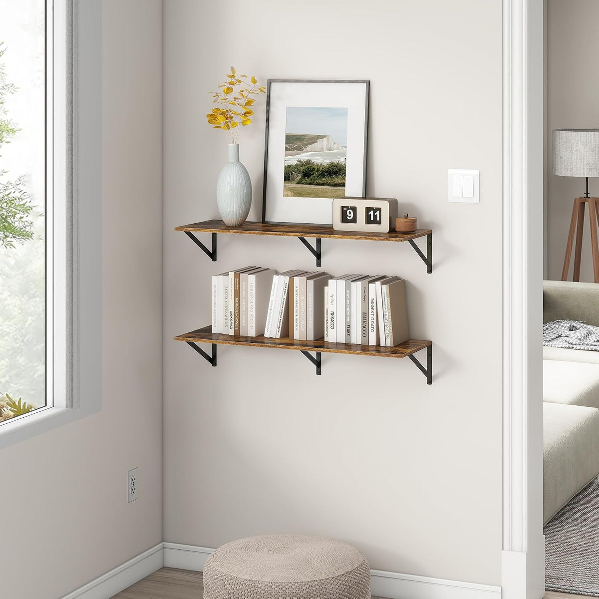 Rustic Brown Deep Floating Wall Shelves