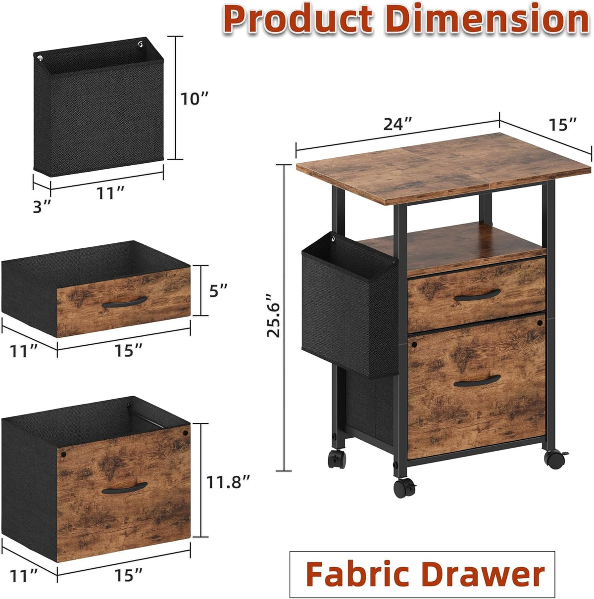 Light Brown 2-Drawer Rolling File Cabinet