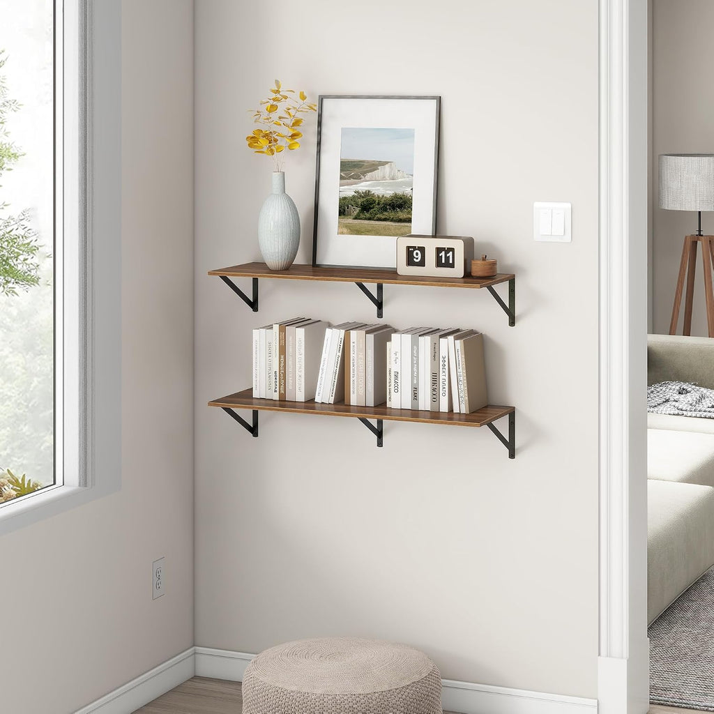 Walnut Deep Floating Wall Shelves Set